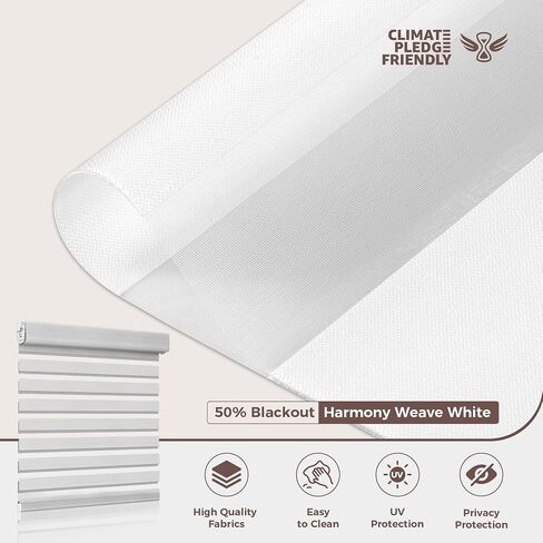 Allesin zen No Drill No Tools Cordless Zebra Blinds, Renter Friendly, Dual Layer Shades for Indoor Windows, Easy to Install Thermal Insulated Privacy Blinds, White, 34" W x 72" H in Saudi Arabia