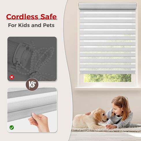 Allesin zen No Drill No Tools Cordless Zebra Blinds, Renter Friendly, Dual Layer Shades for Indoor Windows, Easy to Install Thermal Insulated Privacy Blinds, White, 34" W x 72" H in Saudi Arabia