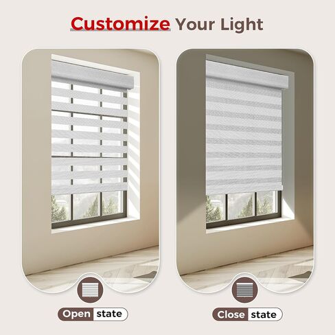 Allesin zen No Drill No Tools Cordless Zebra Blinds, Renter Friendly, Dual Layer Shades for Indoor Windows, Easy to Install Thermal Insulated Privacy Blinds, White, 34" W x 72" H in Saudi Arabia