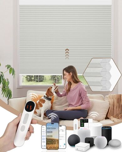 ظلال خلوية مزودة بمحركات من Kincmo، ستائر مزودة بمحركات مخصصة مع ستائر على شكل قرص العسل الكهربائية الذكية عن بعد تعمل مع Apple HomeKit وAlexa وGoogle (كريم تعتيم مزدوج الخلية بنسبة 100%) in Kuwait