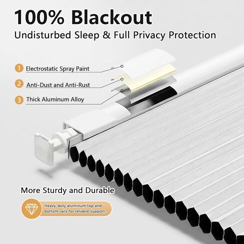Shade&Beyond No Drill No Tools 22" W X 36" H Cellular Shades for Indoor Windows, Thermal Insulating & Noise Reducing Honeycomb Blinds, Cordless Free Stop Blinds Blackout, White(Custom Size) in Saudi Arabia