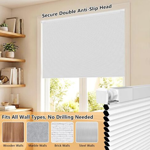 Shade&Beyond No Drill No Tools 22" W X 36" H Cellular Shades for Indoor Windows, Thermal Insulating & Noise Reducing Honeycomb Blinds, Cordless Free Stop Blinds Blackout, White(Custom Size) in Saudi Arabia