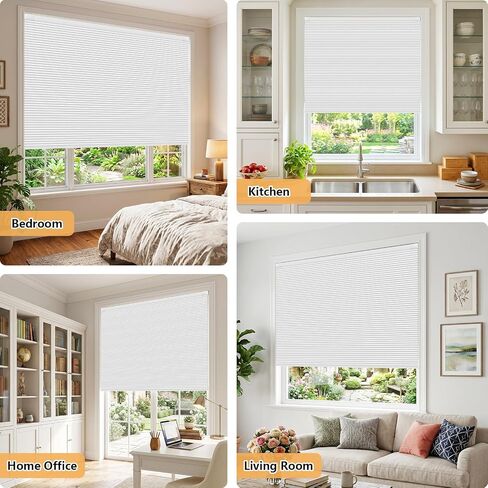 Shade&Beyond No Drill No Tools 22" W X 36" H Cellular Shades for Indoor Windows, Thermal Insulating & Noise Reducing Honeycomb Blinds, Cordless Free Stop Blinds Blackout, White(Custom Size) in Saudi Arabia