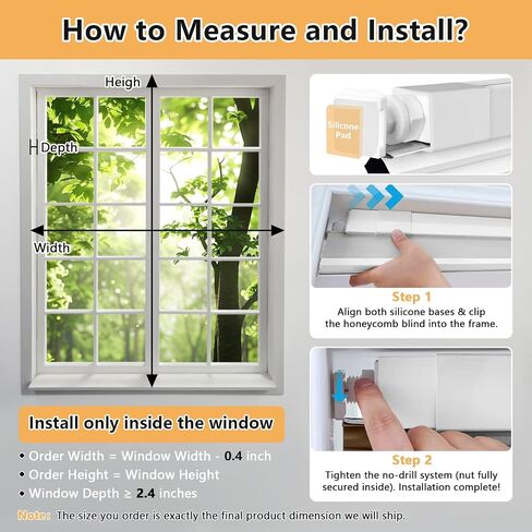 Shade&Beyond No Drill No Tools 22" W X 36" H Cellular Shades for Indoor Windows, Thermal Insulating & Noise Reducing Honeycomb Blinds, Cordless Free Stop Blinds Blackout, White(Custom Size) in Saudi Arabia