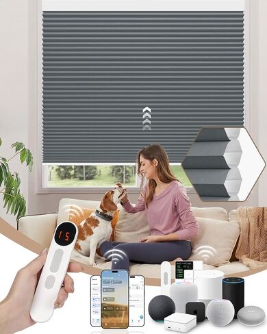Kincmo Motorized Cellular Shades, Custom Motorized Blinds with Remote, Cordless Smart Electric Honeycomb Blinds Work with Apple HomeKit, Alexa, Google (100%-Blackout-Double-Cell Cream) in Saudi Arabia