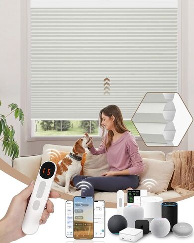 ظلال خلوية مزودة بمحركات من Kincmo، ستائر مزودة بمحركات مخصصة مع ستائر على شكل قرص العسل الكهربائية الذكية عن بعد تعمل مع Apple HomeKit وAlexa وGoogle (كريم تعتيم مزدوج الخلية بنسبة 100%) in Kuwait