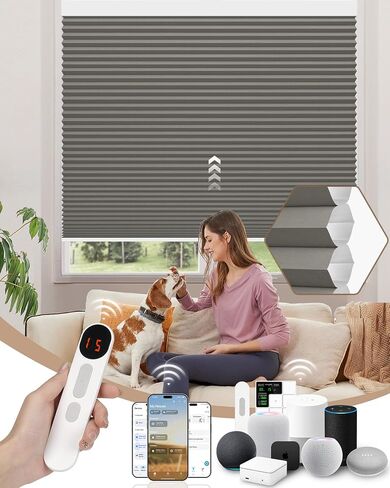 ظلال خلوية مزودة بمحركات من Kincmo، ستائر مزودة بمحركات مخصصة مع ستائر على شكل قرص العسل الكهربائية الذكية عن بعد تعمل مع Apple HomeKit وAlexa وGoogle (كريم تعتيم مزدوج الخلية بنسبة 100%) in Kuwait
