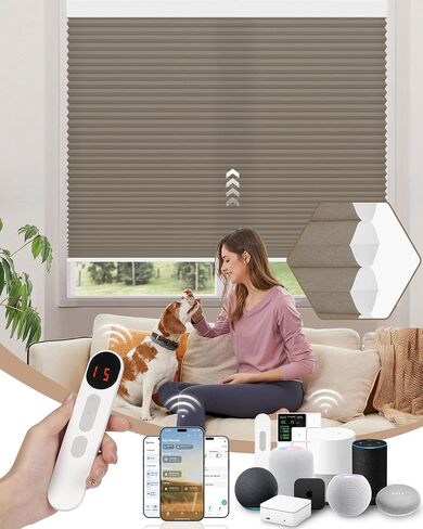ظلال خلوية مزودة بمحركات من Kincmo، ستائر مزودة بمحركات مخصصة مع ستائر على شكل قرص العسل الكهربائية الذكية عن بعد تعمل مع Apple HomeKit وAlexa وGoogle (كريم تعتيم مزدوج الخلية بنسبة 100%) in Kuwait