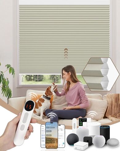 ظلال خلوية مزودة بمحركات من Kincmo، ستائر مزودة بمحركات مخصصة مع ستائر على شكل قرص العسل الكهربائية الذكية عن بعد تعمل مع Apple HomeKit وAlexa وGoogle (كريم تعتيم مزدوج الخلية بنسبة 100%) in Kuwait