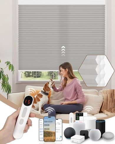 ظلال خلوية مزودة بمحركات من Kincmo، ستائر مزودة بمحركات مخصصة مع ستائر على شكل قرص العسل الكهربائية الذكية عن بعد تعمل مع Apple HomeKit وAlexa وGoogle (كريم تعتيم مزدوج الخلية بنسبة 100%) in Kuwait