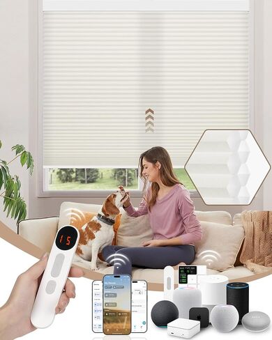ظلال خلوية مزودة بمحركات من Kincmo، ستائر مزودة بمحركات مخصصة مع ستائر على شكل قرص العسل الكهربائية الذكية عن بعد تعمل مع Apple HomeKit وAlexa وGoogle (كريم تعتيم مزدوج الخلية بنسبة 100%) in Kuwait
