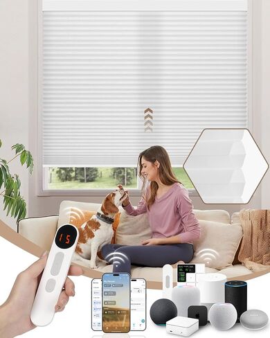 ظلال خلوية مزودة بمحركات من Kincmo، ستائر مزودة بمحركات مخصصة مع ستائر على شكل قرص العسل الكهربائية الذكية عن بعد تعمل مع Apple HomeKit وAlexa وGoogle (كريم تعتيم مزدوج الخلية بنسبة 100%) in Kuwait