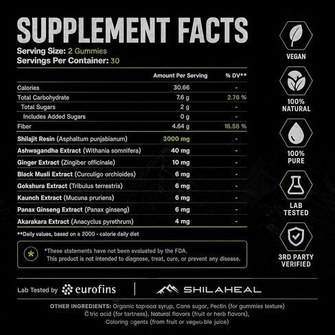 Shilajit Natural Himalayan Shilajit Gummies for Men & Women, High Fulvic Acid, Energy & Stamina, Immune Support, 85+ Trace Minerals, Lab Tested 100% Organic Berry, 60 Gummies in Saudi Arabia