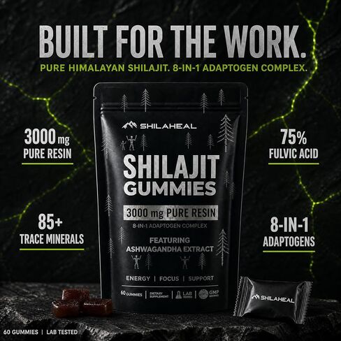 Shilajit Natural Himalayan Shilajit Gummies for Men & Women, High Fulvic Acid, Energy & Stamina, Immune Support, 85+ Trace Minerals, Lab Tested 100% Organic Berry, 60 Gummies in Saudi Arabia
