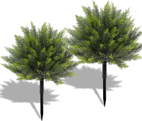 Bdor 25" Artificial Lavender Topiary Ball Trees with Ground Stake, Faux Potted Plants Purple Lavender Set of 2, Outdoor Fake Flower Bushes, UV Resistant for Home Lawn and Front Porch Garden Decor in Saudi Arabia