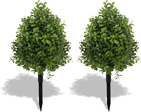 Bdor 25" Artificial Lavender Topiary Ball Trees with Ground Stake, Faux Potted Plants Purple Lavender Set of 2, Outdoor Fake Flower Bushes, UV Resistant for Home Lawn and Front Porch Garden Decor in Saudi Arabia
