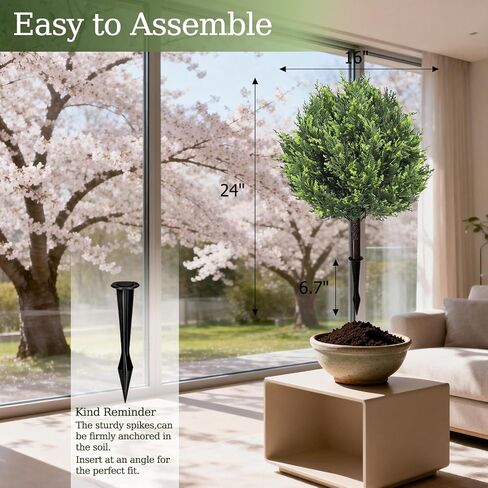 Artificial Cypress Topiary Tree with Ground Spike, Set of 2 Artificial Shrub Bushes, UV Resistant Fake Evergreen Tree Front Porch, Artificial Plants for Outdoor Planters Indoor in Saudi Arabia