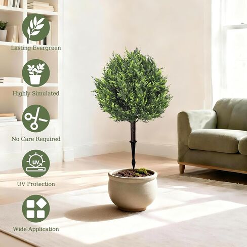 Artificial Cypress Topiary Tree with Ground Spike, Set of 2 Artificial Shrub Bushes, UV Resistant Fake Evergreen Tree Front Porch, Artificial Plants for Outdoor Planters Indoor in Saudi Arabia