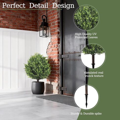 Artificial Cypress Topiary Tree with Ground Spike, Set of 2 Artificial Shrub Bushes, UV Resistant Fake Evergreen Tree Front Porch, Artificial Plants for Outdoor Planters Indoor in Kuwait