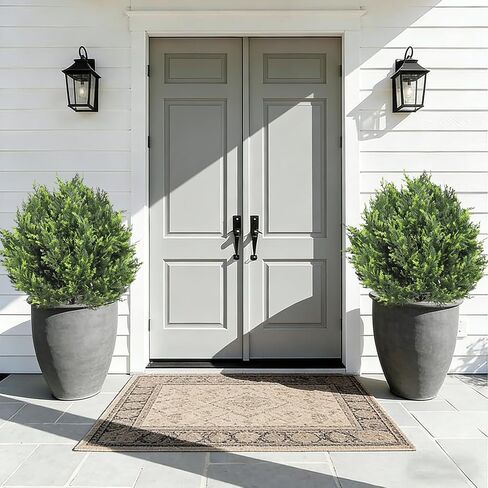 Artificial Cypress Topiary Tree with Ground Spike, Set of 2 Artificial Shrub Bushes, UV Resistant Fake Evergreen Tree Front Porch, Artificial Plants for Outdoor Planters Indoor in Kuwait