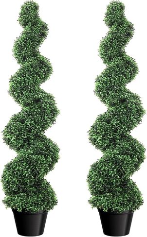 5ft Artificial Boxwood Spiral Topiary Trees, Spiral Faux Topiary Trees for Outdoor Planters (2 Pieces), All-Year Green Fake Plants Highly Simulated for Decorative/Indoor/Front Porch/Garden in Saudi Arabia
