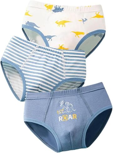 3-Pack Little Boys'Cotton Briefs Print Dinosaur Pattern Soft Stretch Briefs Underwear for 1-14 Years in Kuwait