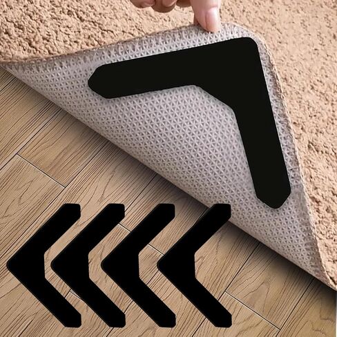 4PCS Carpet Grippers for Area Rugs Anti-Slip Rug Corner Stickers for Hardwood Floors Tile Laminate Prevent Curling Movement in Kuwait