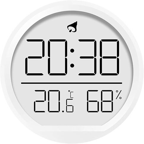 Digital Wall Clock with Temperature and Humidity Display, LED Multi-Function Desk Alarm Clock Showing Date Time, 12/24H Format, ABS Round Glass Face for Kitchen Bedroom Office Home (White)(White) in Kuwait