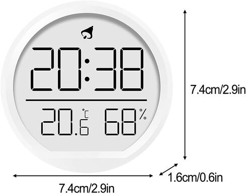 Digital Wall Clock with Temperature and Humidity Display, LED Multi-Function Desk Alarm Clock Showing Date Time, 12/24H Format, ABS Round Glass Face for Kitchen Bedroom Office Home (White)(White) in Kuwait