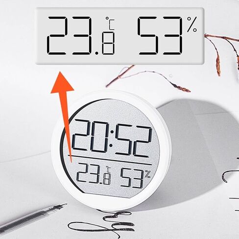 Digital Wall Clock with Temperature and Humidity Display, LED Multi-Function Desk Alarm Clock Showing Date Time, 12/24H Format, ABS Round Glass Face for Kitchen Bedroom Office Home (White)(White) in Kuwait