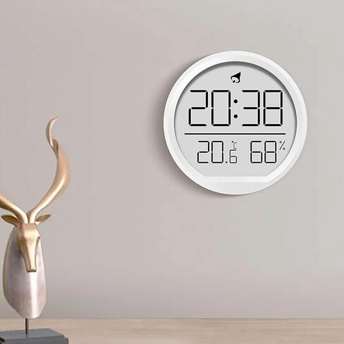 Digital Wall Clock with Temperature and Humidity Display, LED Multi-Function Desk Alarm Clock Showing Date Time, 12/24H Format, ABS Round Glass Face for Kitchen Bedroom Office Home (White)(White) in Kuwait