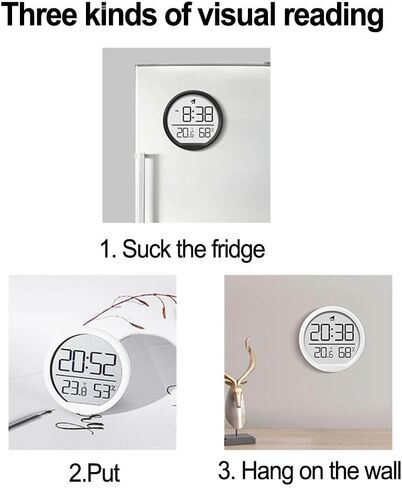 Digital Wall Clock with Temperature and Humidity Display, LED Multi-Function Desk Alarm Clock Showing Date Time, 12/24H Format, ABS Round Glass Face for Kitchen Bedroom Office Home (White)(White) in Kuwait