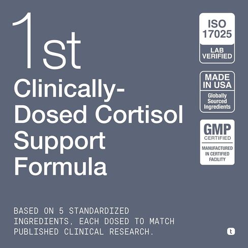 Cortisol Supplement for Women and Men — Calm, Balanced-Strength 5-in-1 Non-Drowsy, Third-Party Tested with Magnesium Glycinate, Ashwagandha, L-Theanine, Phosphatidylserine, Rhodiola — 120 Capsules in Kuwait