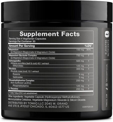 Cortisol Supplement for Women and Men — Calm, Balanced-Strength 5-in-1 Non-Drowsy, Third-Party Tested with Magnesium Glycinate, Ashwagandha, L-Theanine, Phosphatidylserine, Rhodiola — 120 Capsules in Kuwait
