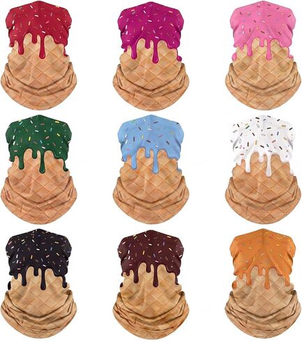 Cuffbow 9 Pcs Ice Cream Neck Gaiter Cooling Neck Gaiter Face Mask Summer UV Protection Cover Windproof Bandana for Men Women in Kuwait