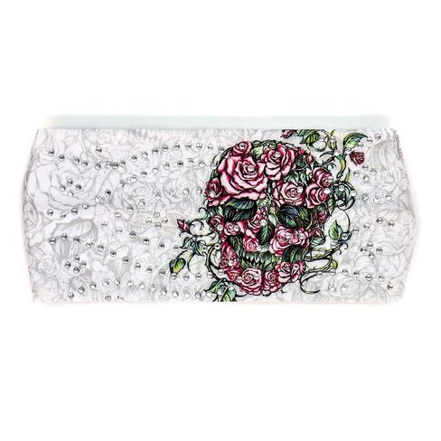 Hot Leathers | Bling Designed Wide Headbands-Headwraps for Women Biker Bandana with Rose Skull - RWC2038-Multi-Color-OSFM in Kuwait
