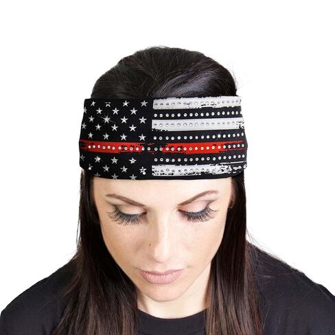 Hot Leathers | Bling Designed Wide Headbands-Headwraps for Women Biker Bandana with Rose Skull - RWC2038-Multi-Color-OSFM in Kuwait