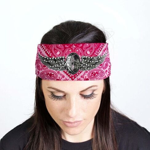 Hot Leathers | Bling Designed Wide Headbands-Headwraps for Women Biker Bandana with Rose Skull - RWC2038-Multi-Color-OSFM in Kuwait