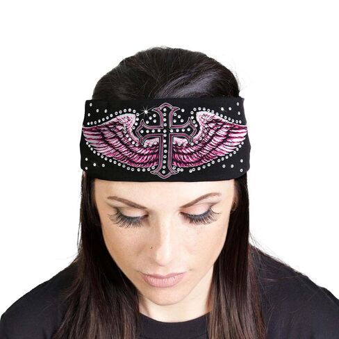 Hot Leathers | Bling Designed Wide Headbands-Headwraps for Women Biker Bandana with Rose Skull - RWC2038-Multi-Color-OSFM in Kuwait