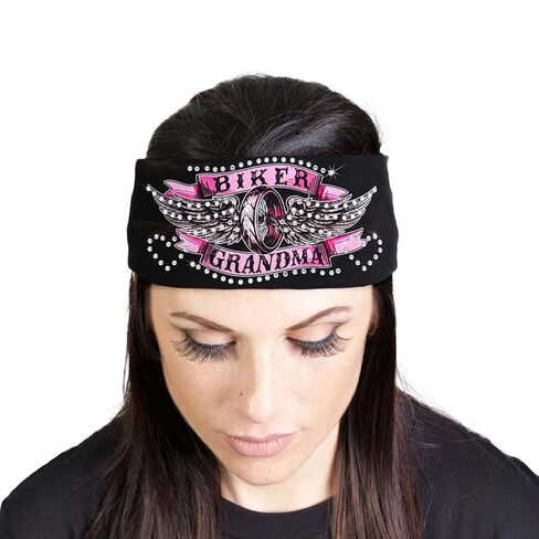 Hot Leathers | Bling Designed Wide Headbands-Headwraps for Women Biker Bandana with Rose Skull - RWC2038-Multi-Color-OSFM in Kuwait