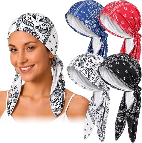 4 Pcs Floral Head Scarf for Women – Soft Cotton Chemo Headwear, Pre Tied Turbans & Head Wraps for Women with Hair Loss in Saudi Arabia