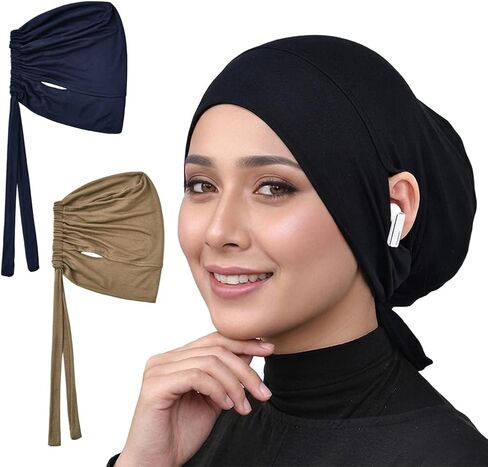 3PC Jersey Hijab Undercap with Earhole, Slouchy Stretch Beanie Inner Caps, Breathable Under Scarf Liner Cap in Saudi Arabia