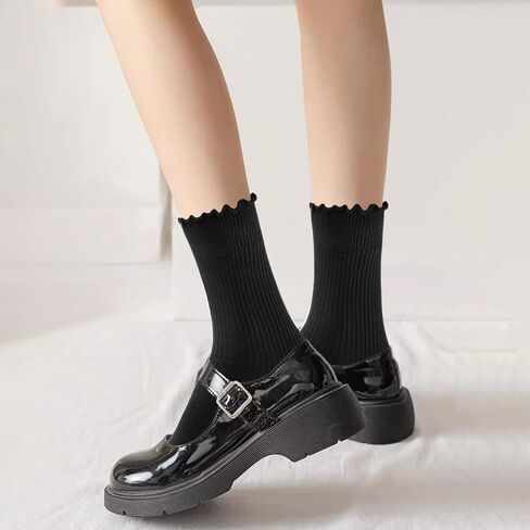 MORECOO 6 Pairs Socks for Women, Cute Ruffle Frilly Ankle Socks, Cotton Lace Crew Socks for Mary Jane Shoes, 6 Pack in Saudi Arabia
