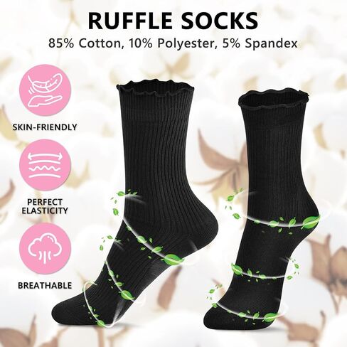 MORECOO 6 Pairs Socks for Women, Cute Ruffle Frilly Ankle Socks, Cotton Lace Crew Socks for Mary Jane Shoes, 6 Pack in Saudi Arabia