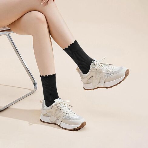 MORECOO 6 Pairs Socks for Women, Cute Ruffle Frilly Ankle Socks, Cotton Lace Crew Socks for Mary Jane Shoes, 6 Pack in Saudi Arabia
