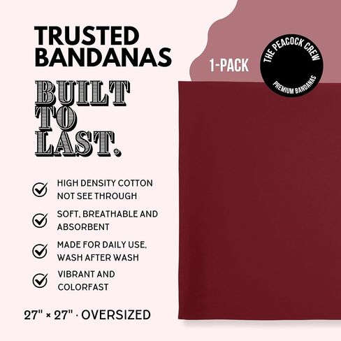 The Peacock Crew Oversized Solid Color Bandanas 27x27 Inch – Extra Large Cotton Plain Hankies in Saudi Arabia