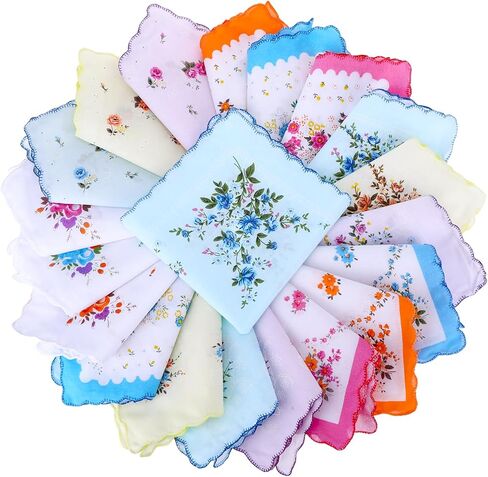 20 PCS Handkerchiefs for Women,Floral Soft Cotton Embroidered Handkerchief for Tea Party Decorations,Wedding & Bridal Shower Favors in Saudi Arabia