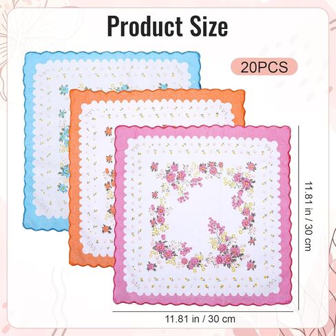 20 PCS Handkerchiefs for Women,Floral Soft Cotton Embroidered Handkerchief for Tea Party Decorations,Wedding & Bridal Shower Favors in Saudi Arabia