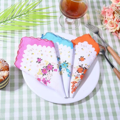 20 PCS Handkerchiefs for Women,Floral Soft Cotton Embroidered Handkerchief for Tea Party Decorations,Wedding & Bridal Shower Favors in Saudi Arabia