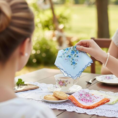 20 PCS Handkerchiefs for Women,Floral Soft Cotton Embroidered Handkerchief for Tea Party Decorations,Wedding & Bridal Shower Favors in Saudi Arabia
